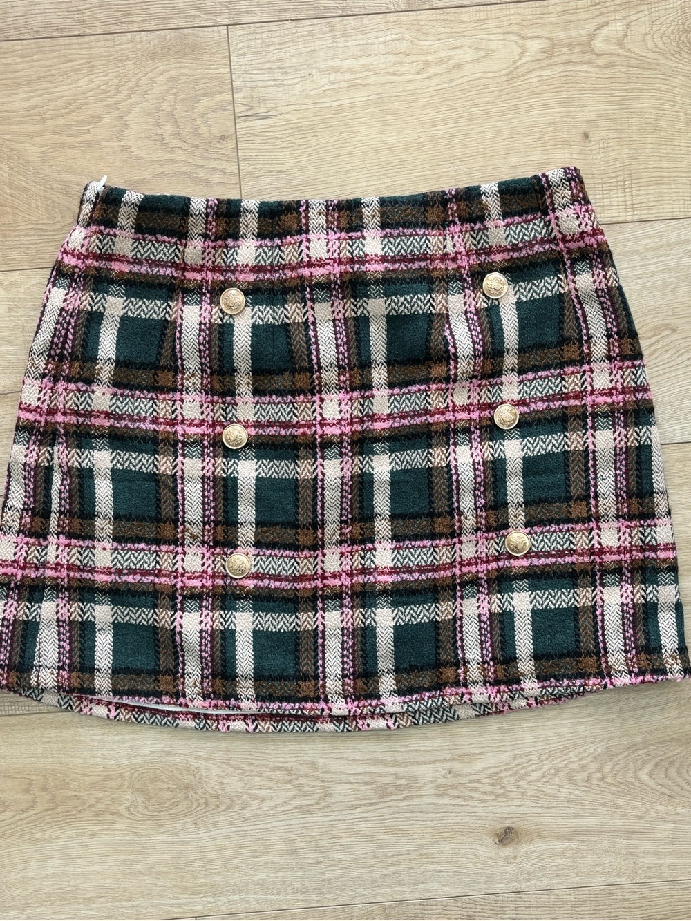 NWT Plaid Old Money Preppy Skirt Plaid Mini Skirt with Gold Buttons